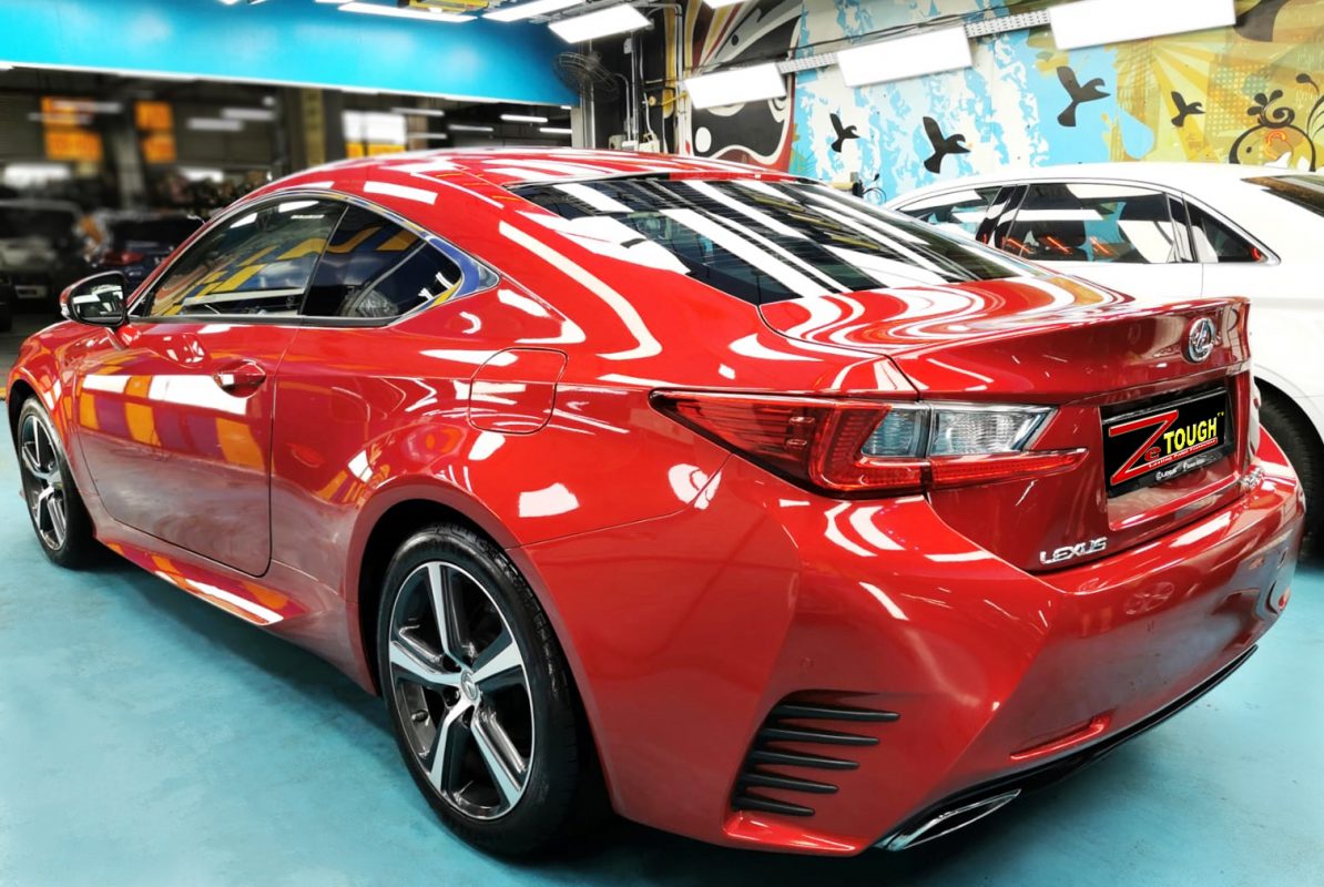 Rear quarter of the Lexus RC200T, glossy and protected.