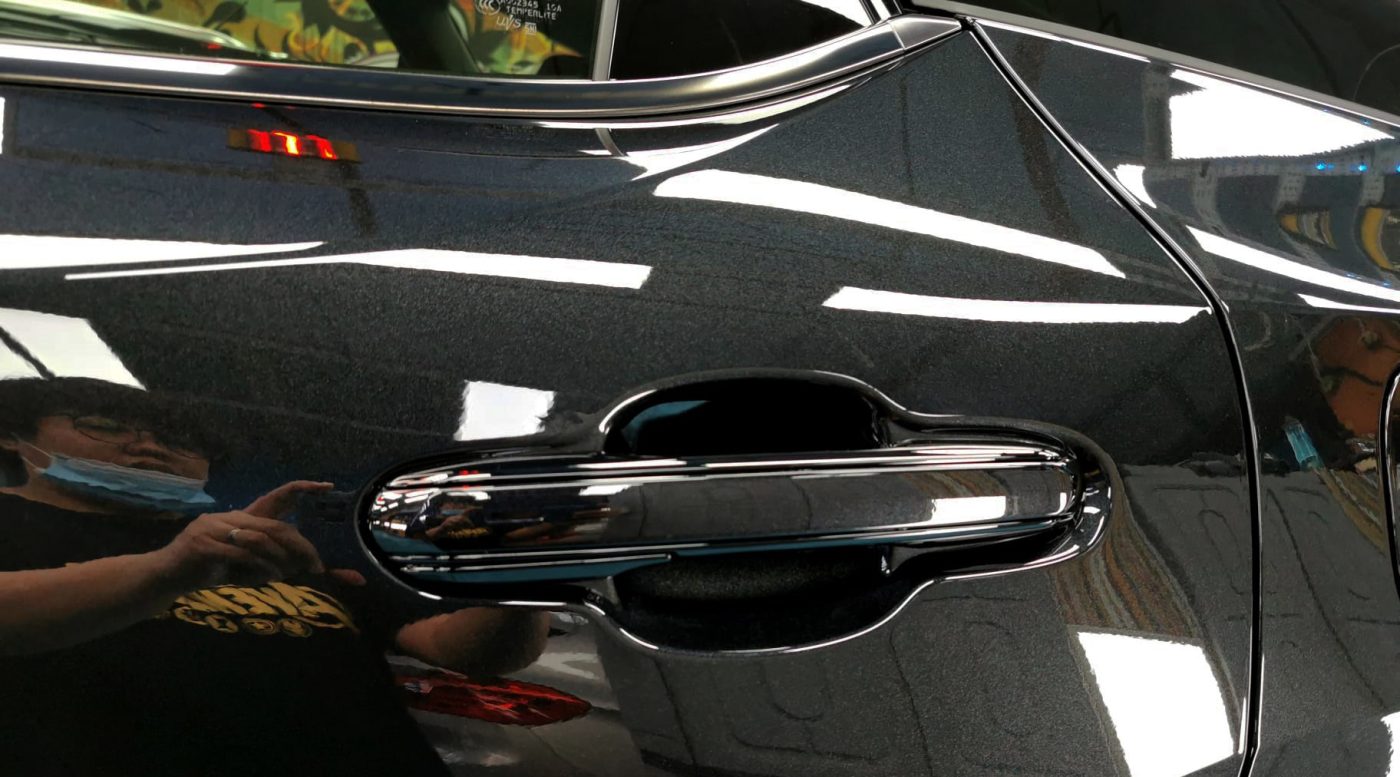 Front three-quarter view of the Lexus RX500h after coating.