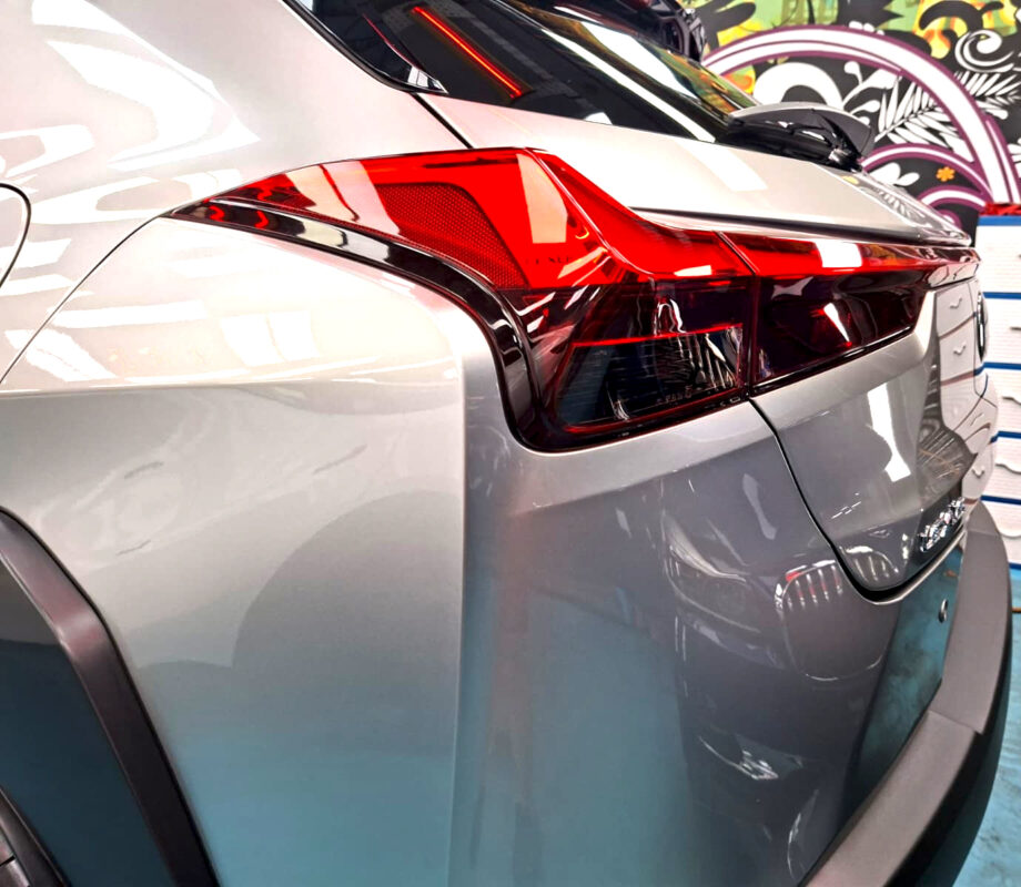 The coated paintwork of the Lexus UX250h, clean and sharp.