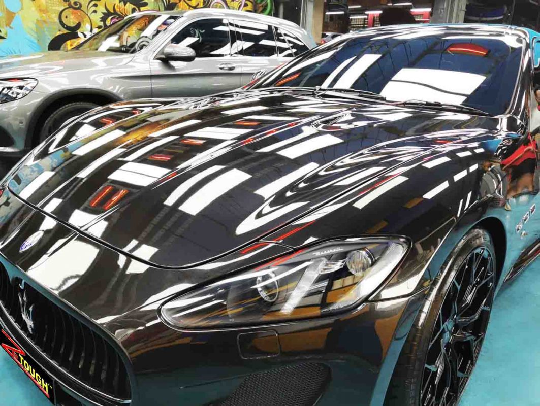 The Maserati GranTurismo from a side angle after the titanium coating.