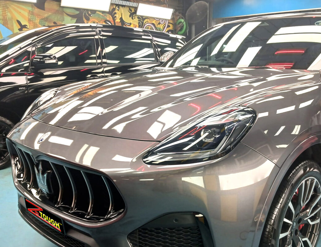 The Maserati Grecale from a side angle after the titanium coating.