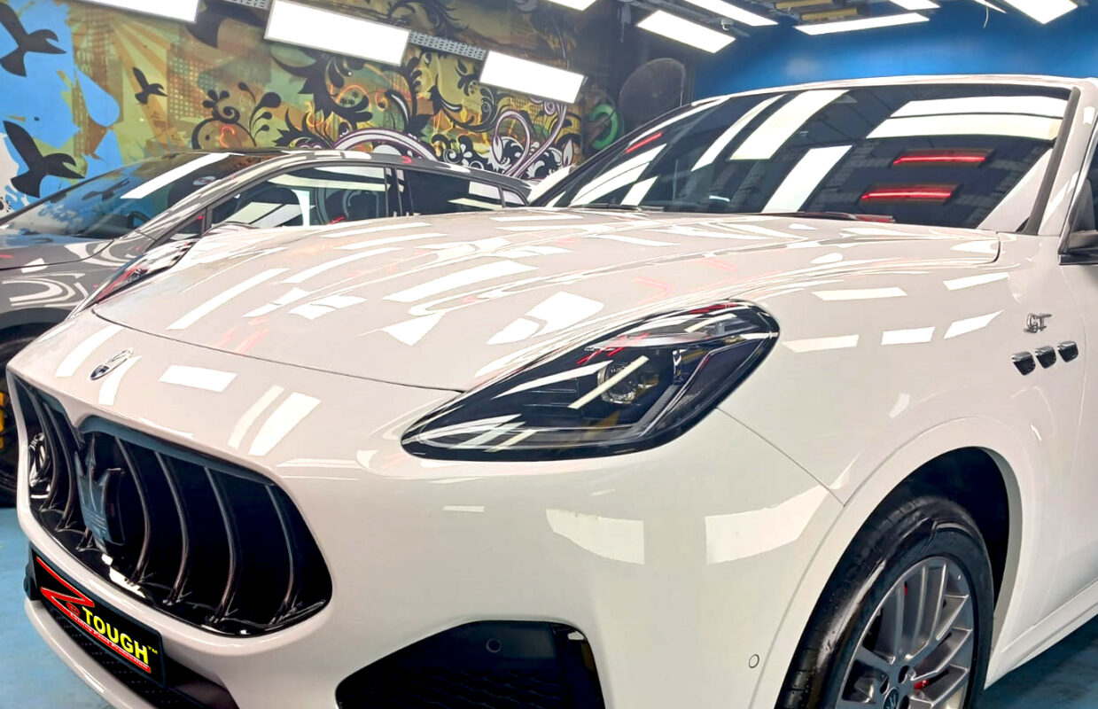 The Maserati Grecale from a side angle after the titanium coating.