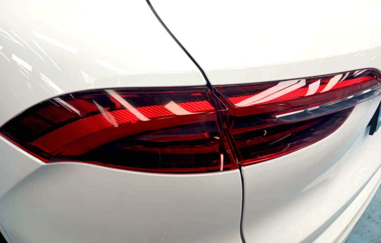 Rear quarter of the Maserati Grecale, glossy and protected.