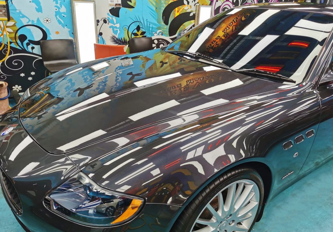 The Maserati Quattroporte from a side angle after the titanium coating.