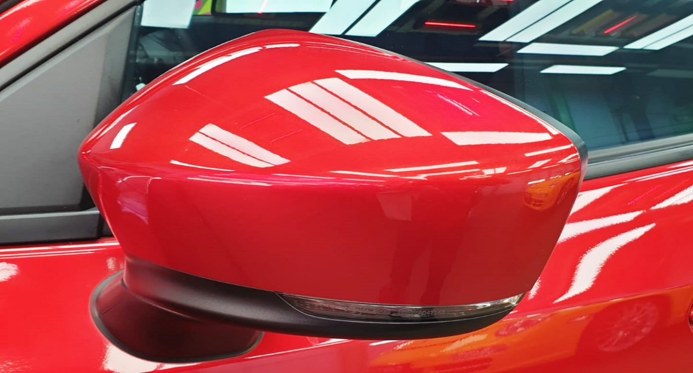 Side panel of the Mazda 2 with the ceramic finish locked in.