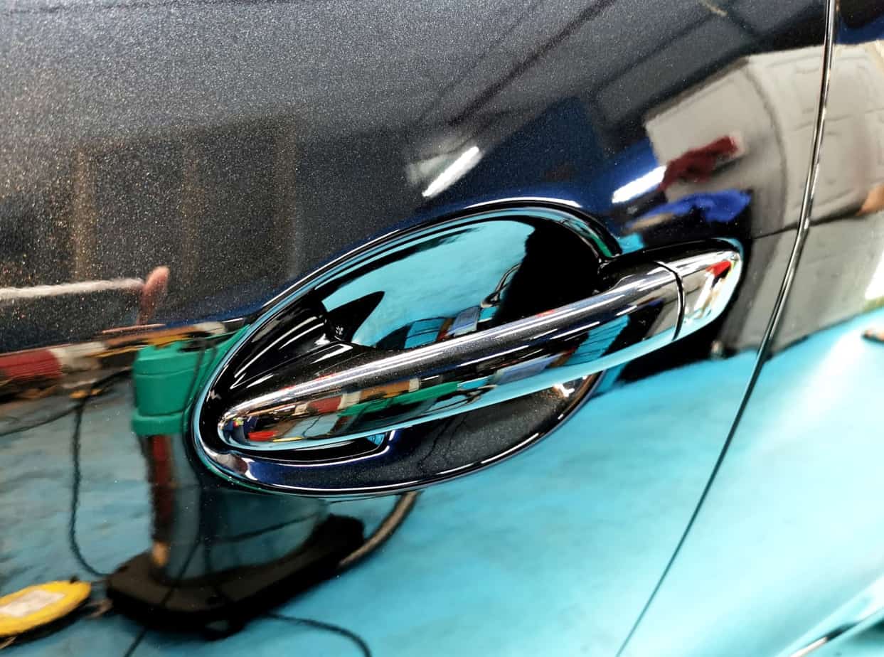 Front three-quarter view of the Mazda 2 after coating.