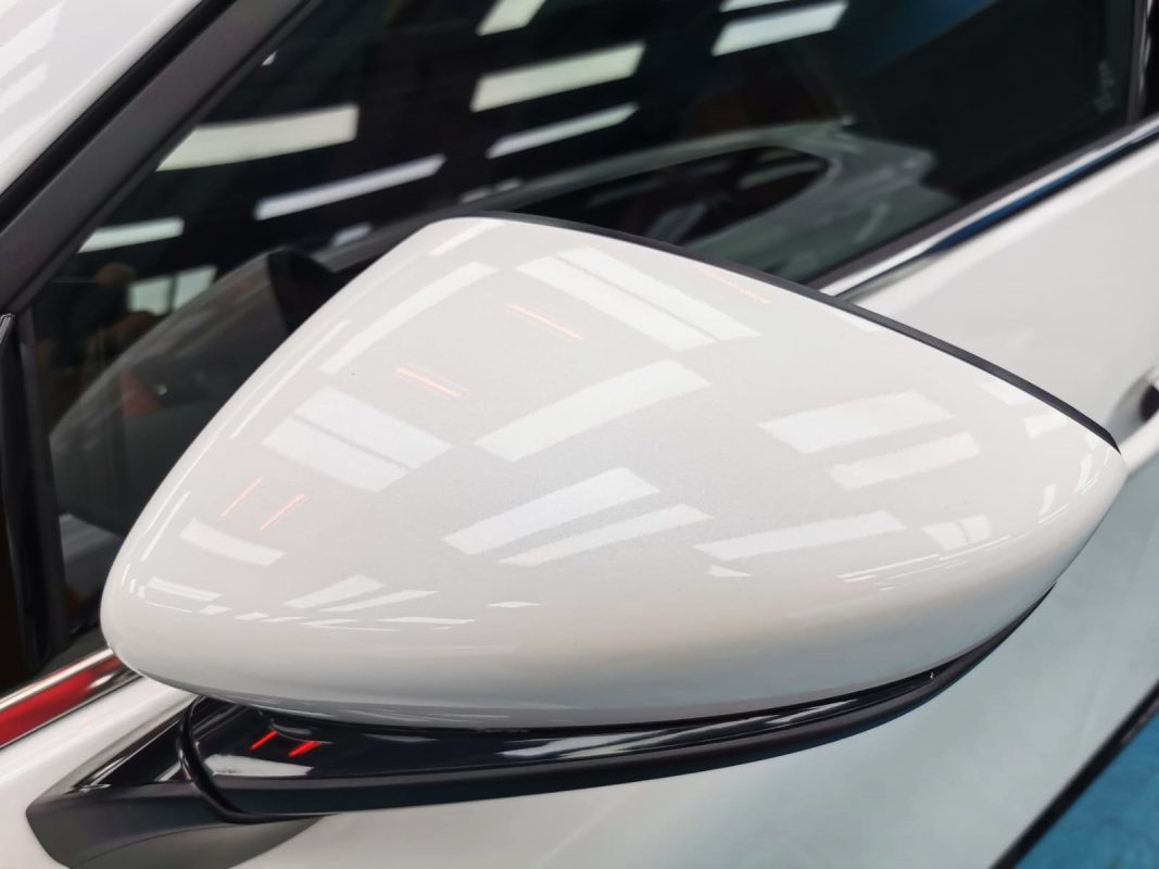 Side panel of the Mazda 3 with the titanium finish locked in.