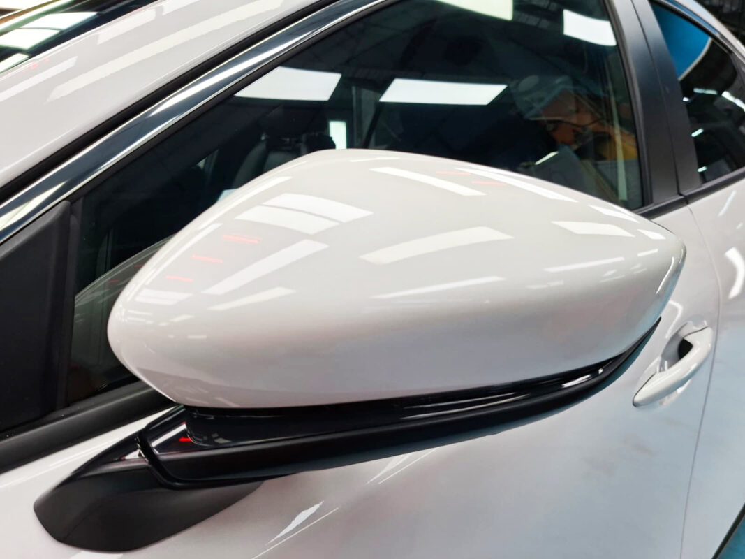 Side panel of the Mazda 3 with the ceramic finish locked in.