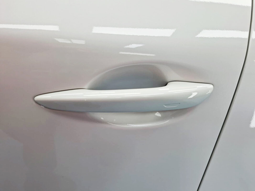 Front three-quarter view of the Mazda 3 after coating.