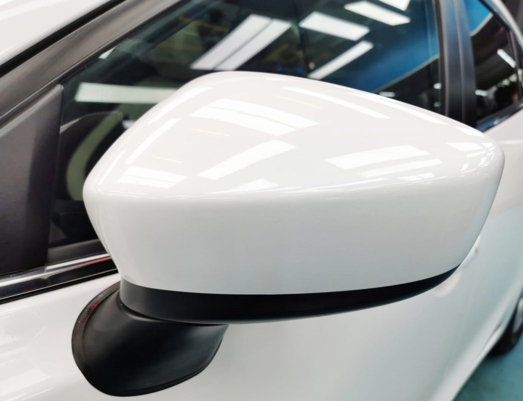 Side panel of the Mazda 3 with the ceramic finish locked in.