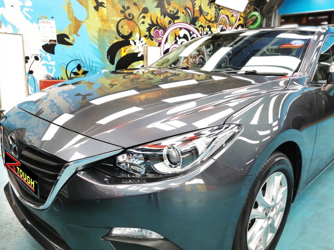 Side angle of the Mazda 3 after the titanium coating.