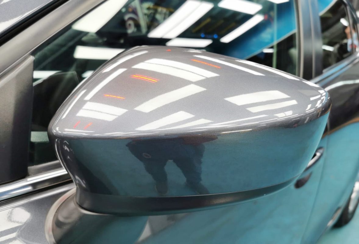 Side panel of the Mazda 3 with the titanium finish locked in.