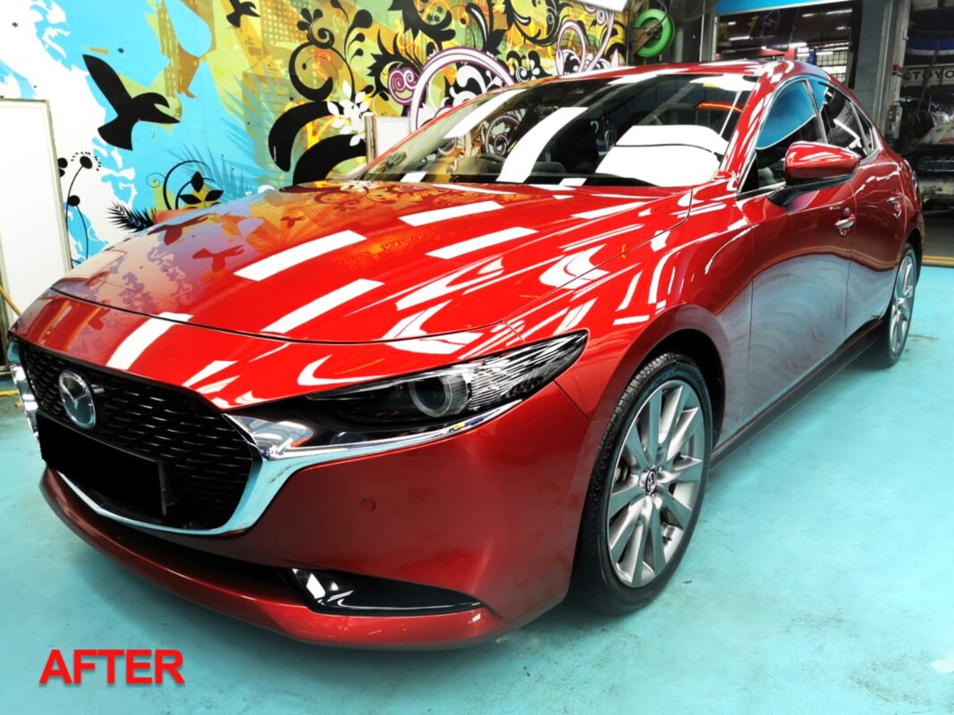 The Mazda 3's paintwork ahead of the respray.