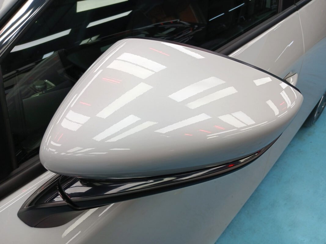 Side panel of the Mazda 3 with the titanium finish locked in.