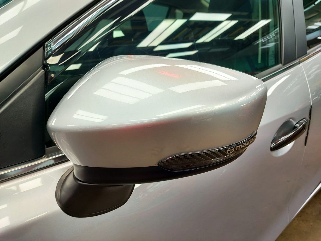 Side panel of the Mazda 3 with the ceramic finish locked in.
