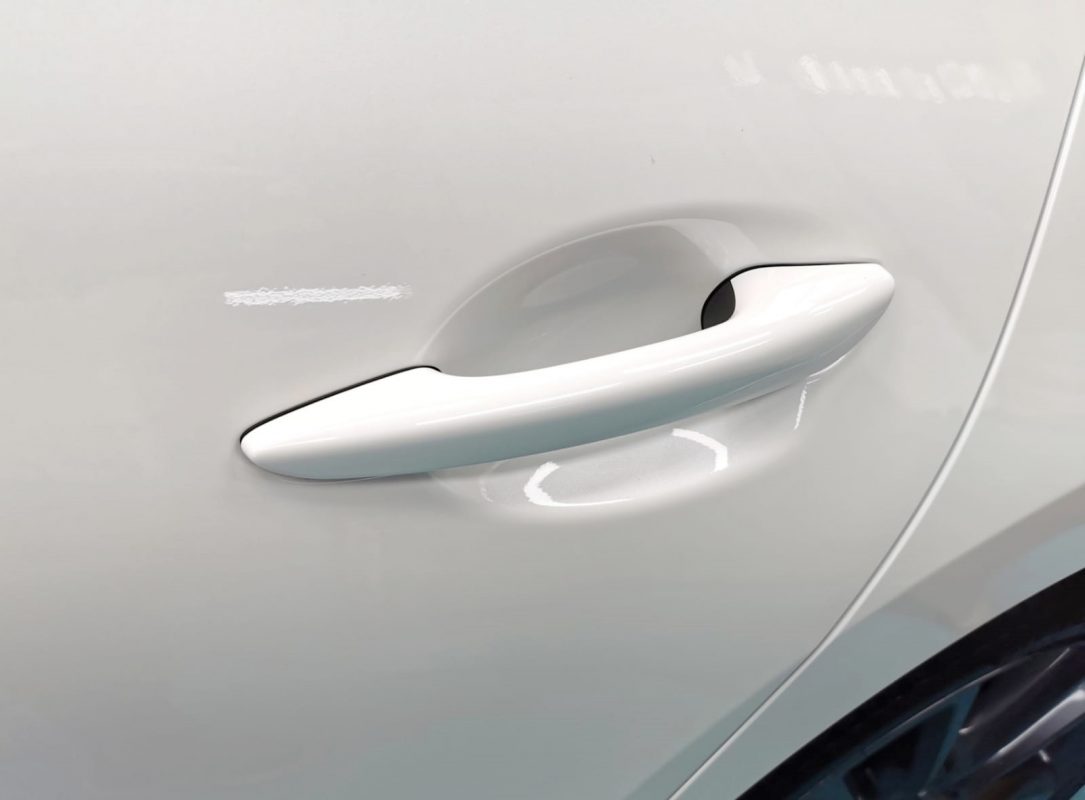 Front three-quarter view of the Mazda 3 after coating.