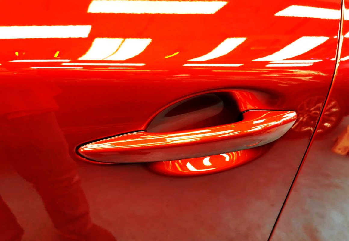Front three-quarter view of the Mazda 3 after coating.