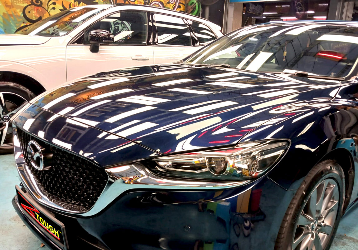 The Mazda 6 from a side angle after the ceramic coating.