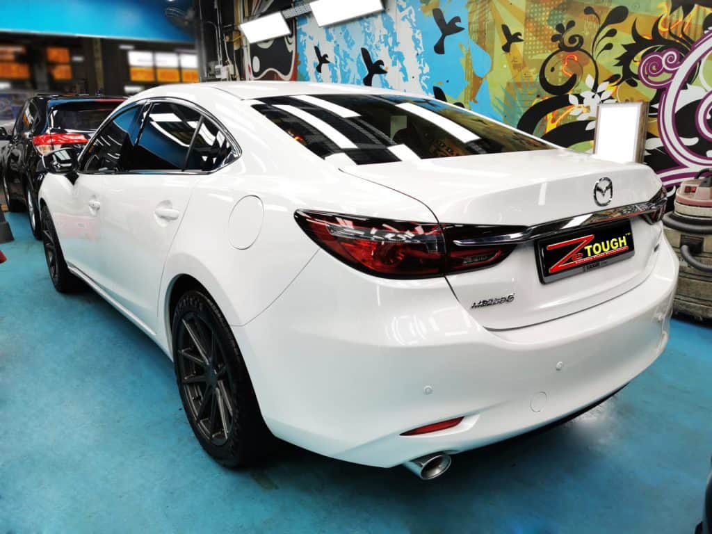 Front three-quarter view of the Mazda 6 after coating.