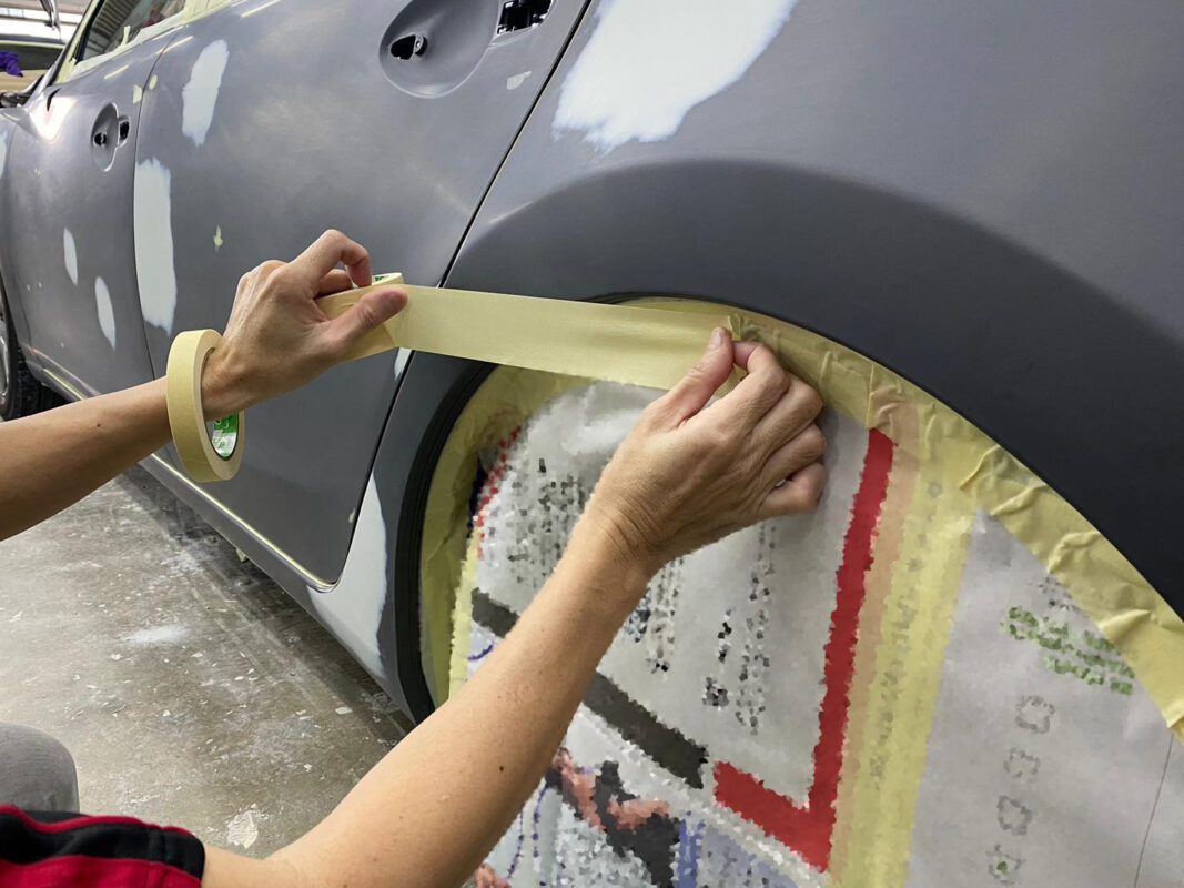 Final masking on the Mazda 6 complete, car ready for spraying.