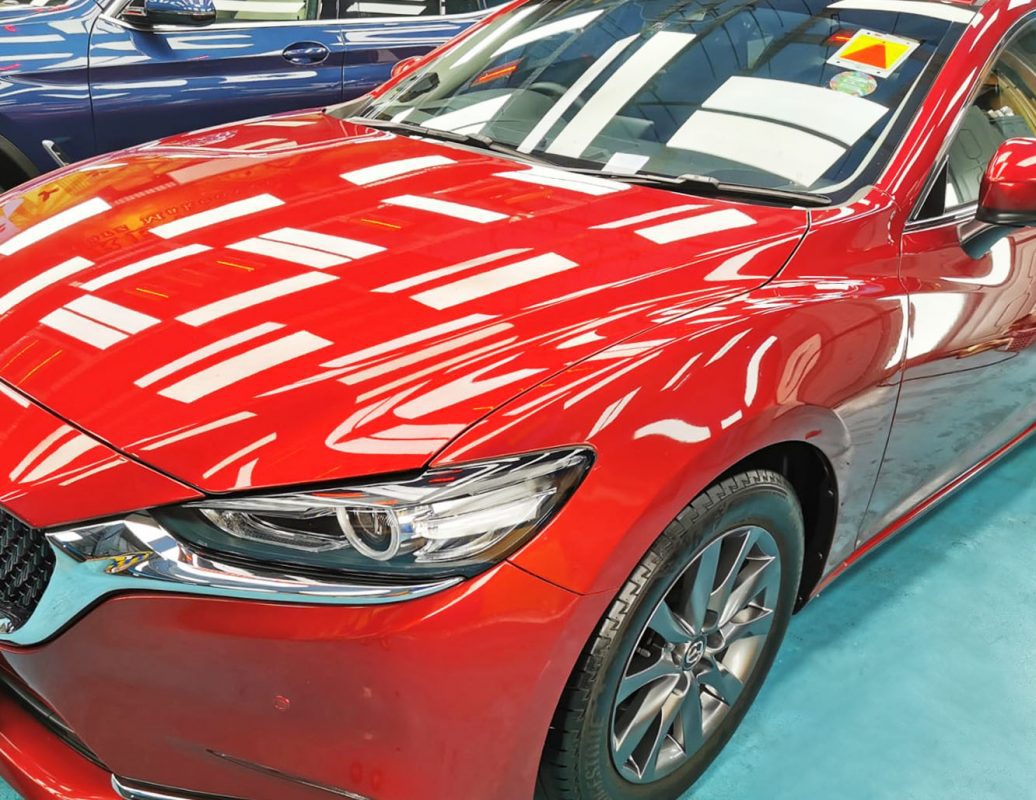 The Mazda 6 from a side angle after the titanium coating.