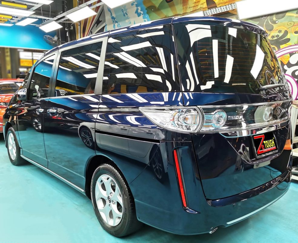 Rear quarter of the Mazda Biante, glossy and protected.