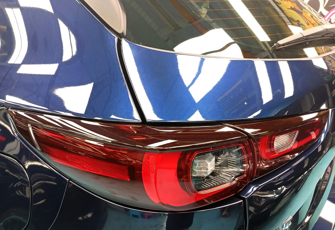 Rear quarter of the Mazda CX-5, glossy and protected.