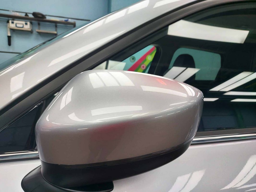 Side panel of the Mazda CX-5 with the titanium finish locked in.