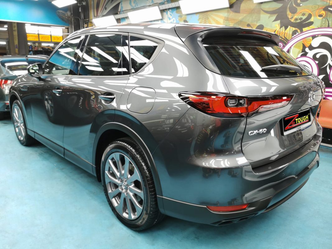 Rear quarter of the Mazda CX-60, glossy and protected.