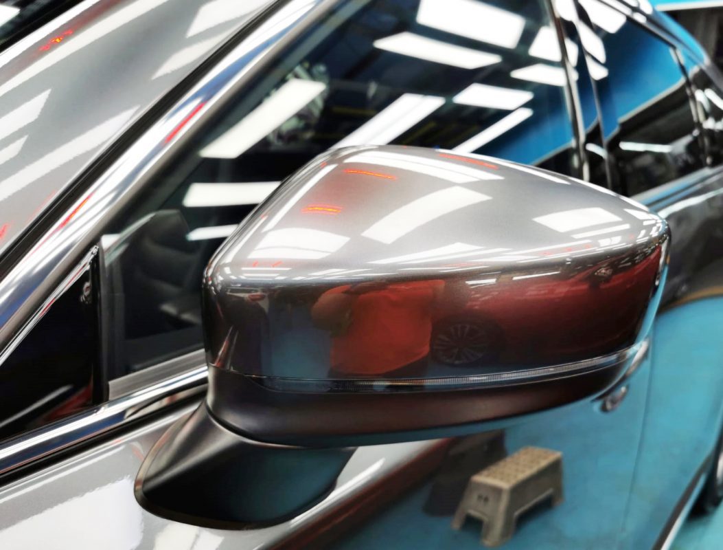 Side panel of the Mazda CX-8 with the titanium finish locked in.