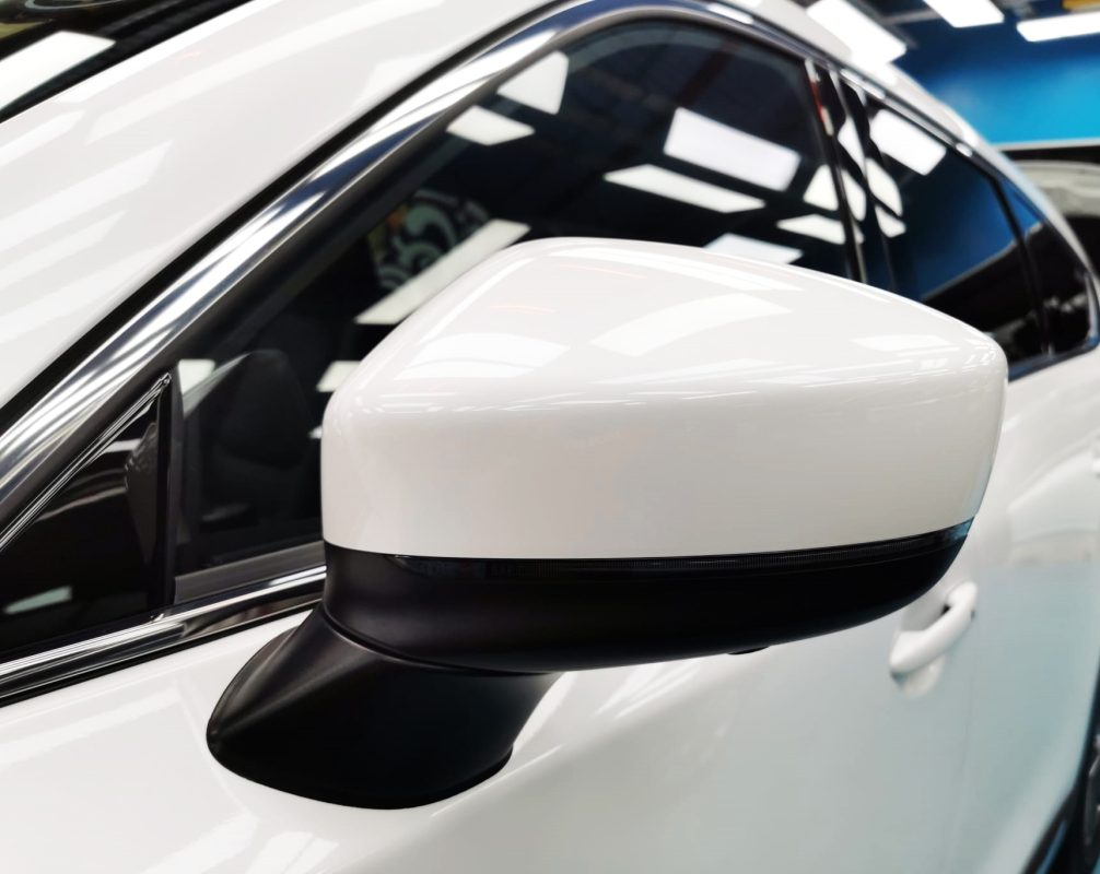 Side panel of the Mazda CX-8 with the titanium finish locked in.