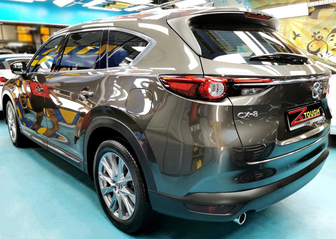 Rear quarter of the Mazda CX-8, glossy and protected.