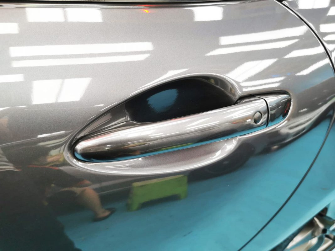 Front three-quarter view of the MX-5 after coating.