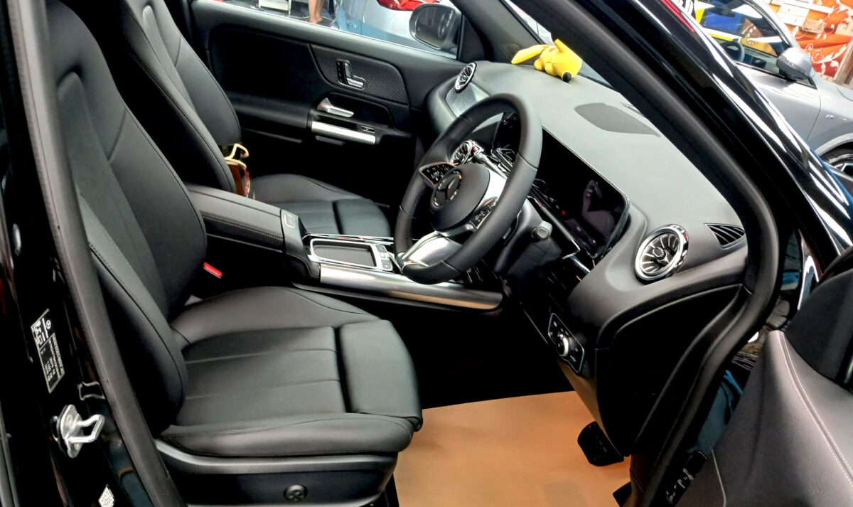 The Mercedes-Benz GLA 180 parked in the workshop, freshly coated.