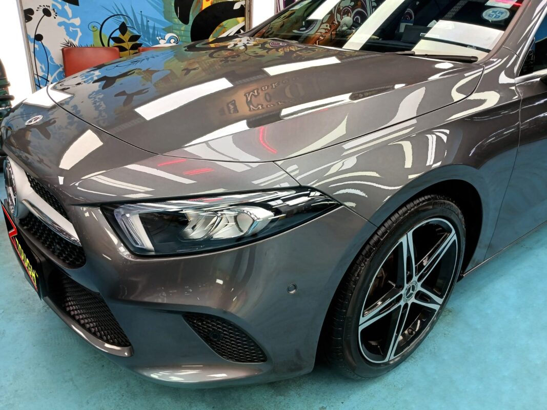 The Mercedes-Benz A180 from a side angle after the titanium coating.