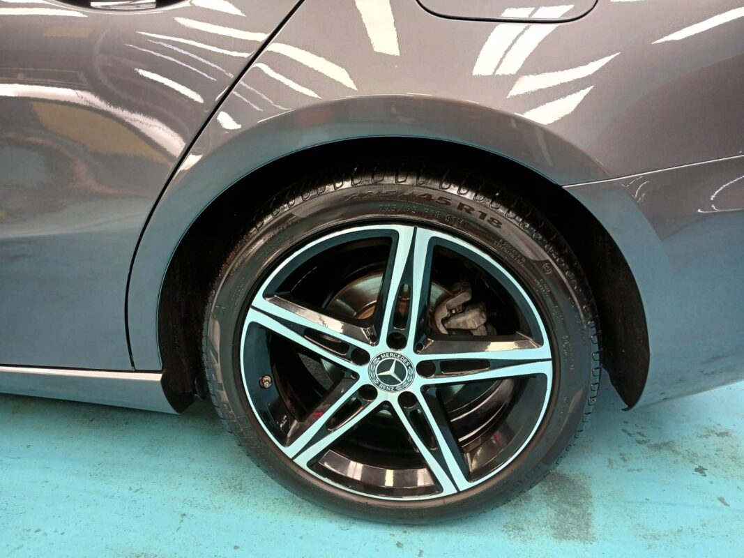 Wheel and panel edge detail on the coated Mercedes-Benz A180.
