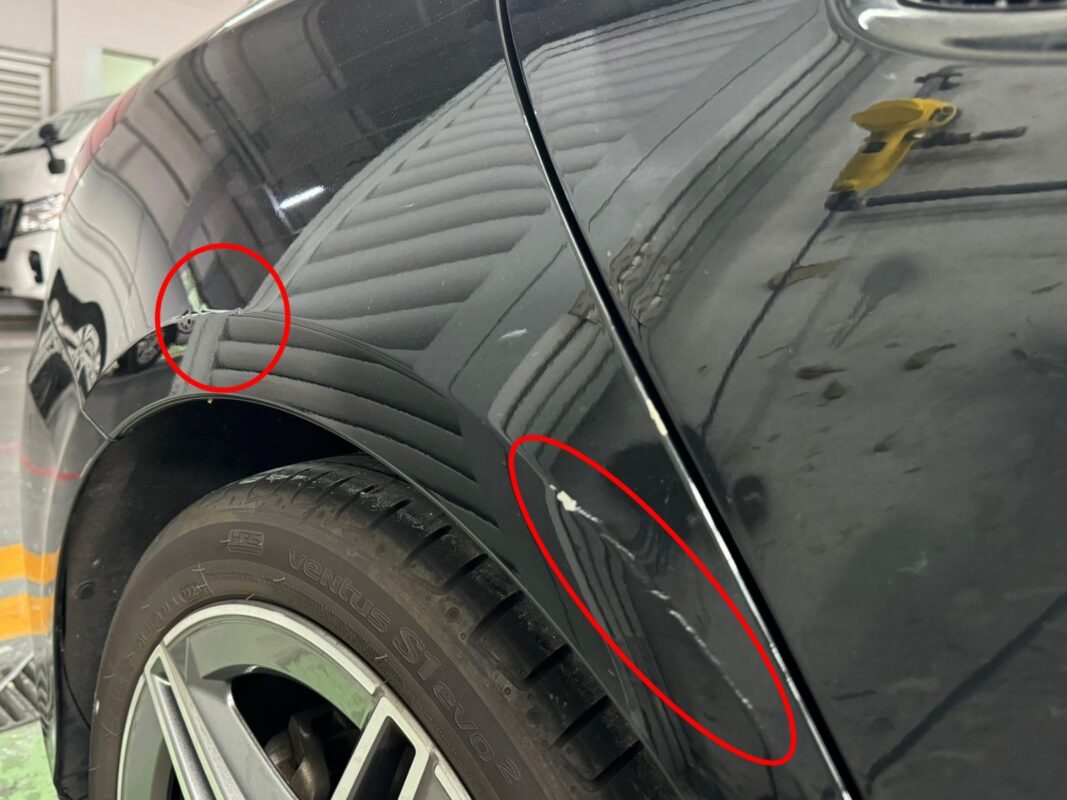 Side panel of the A180 showing scratches and blemishes before the respray.