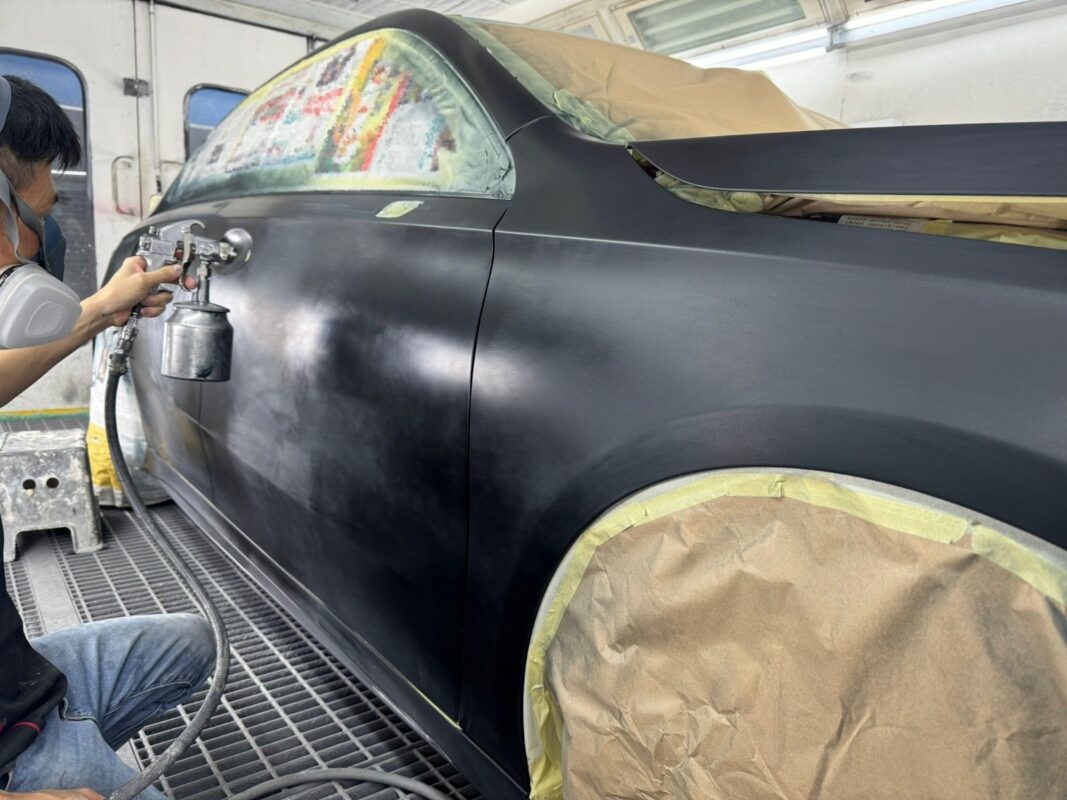 The A180 in the spray booth as the new paint coat is applied.