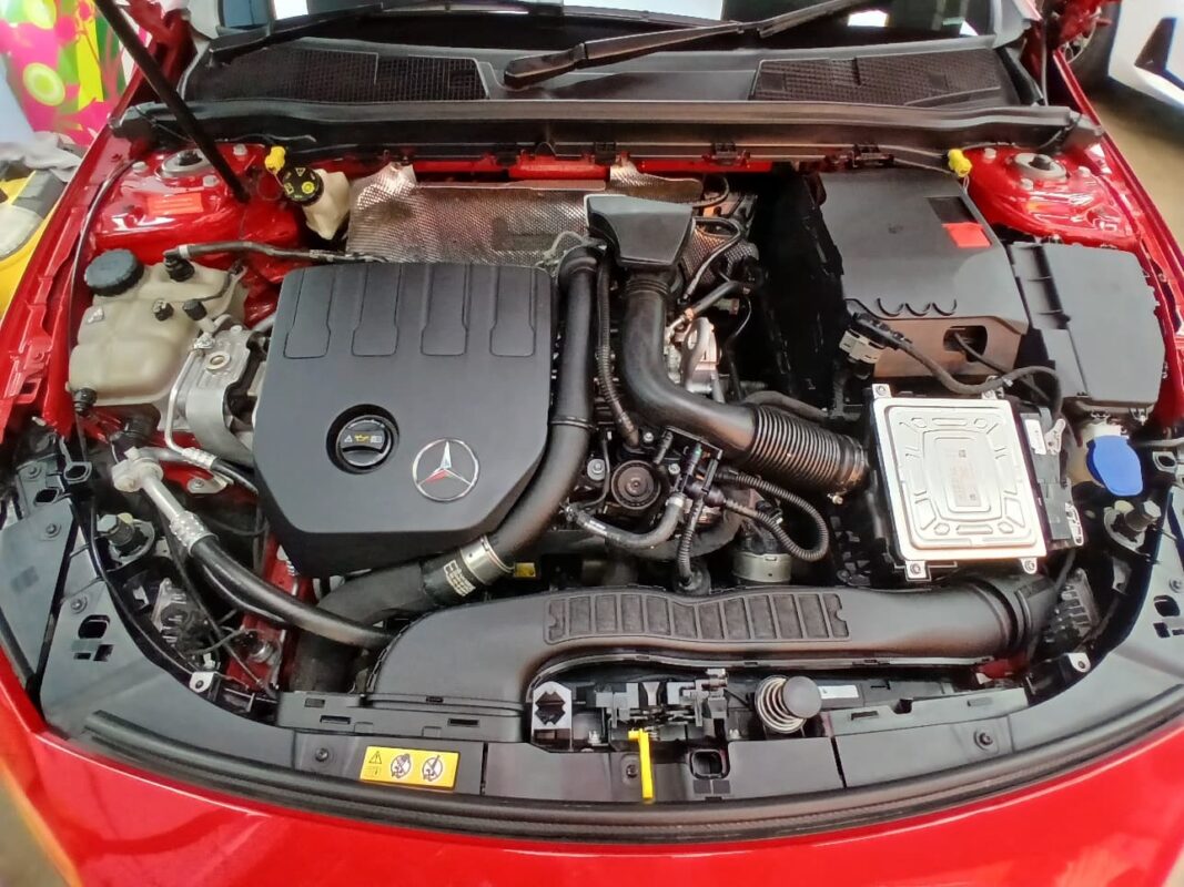 Front three-quarter view of the Mercedes-Benz A200 after coating.