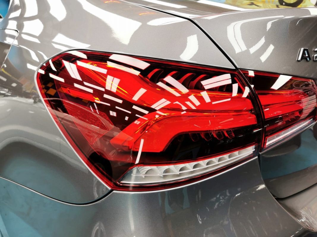 The coated bonnet of the A200 under workshop lighting.