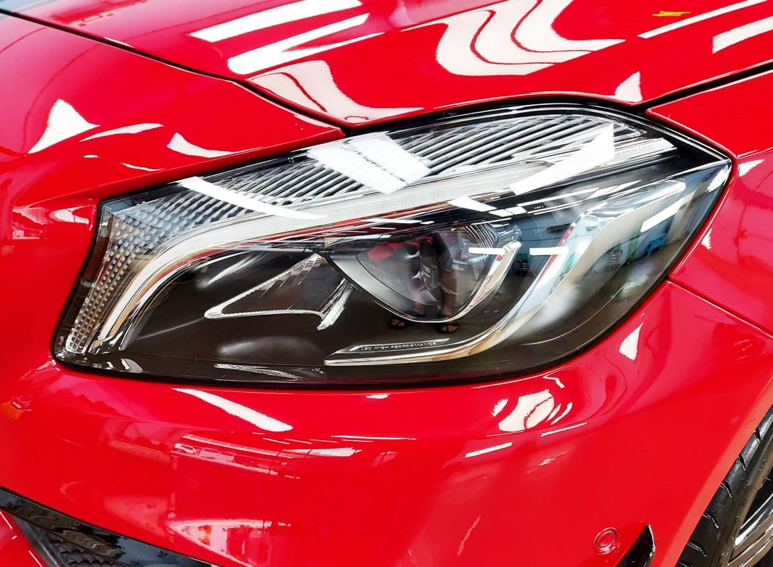 The A250 Sport's coated paintwork showing clean reflections.