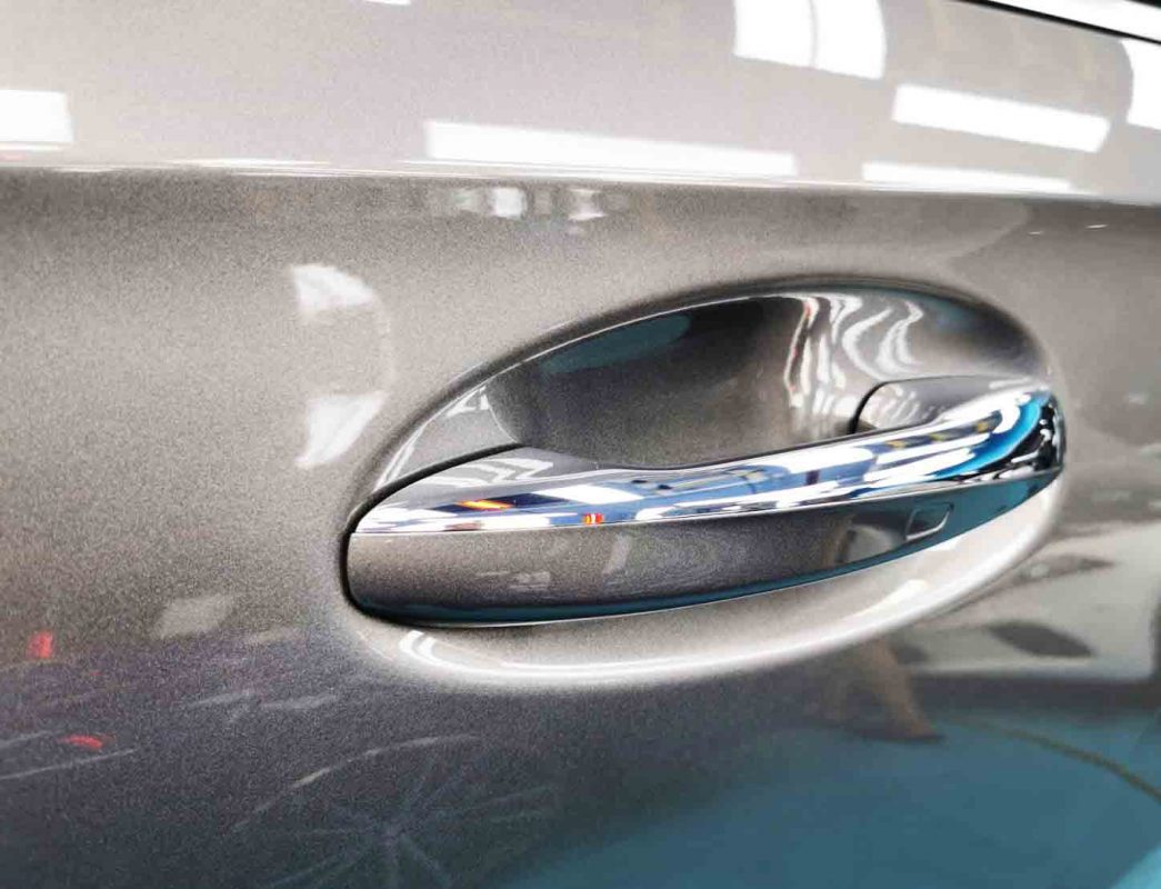 Front three-quarter view of the Mercedes-Benz A250 after coating.