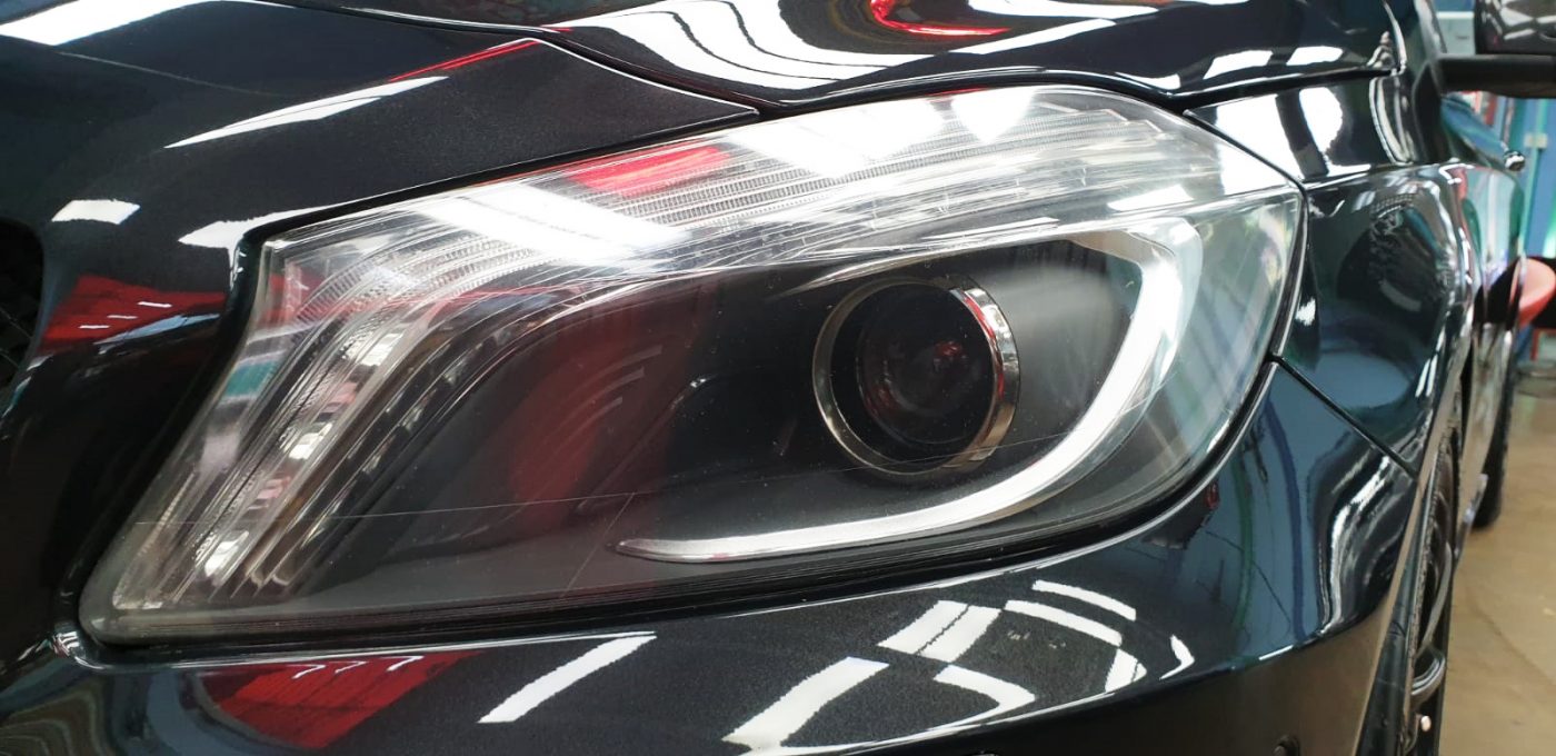 The A45's coated paintwork showing clean reflections.