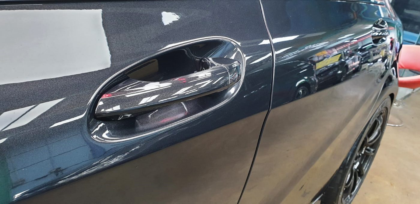 Front three-quarter view of the Mercedes-Benz A45 after coating.
