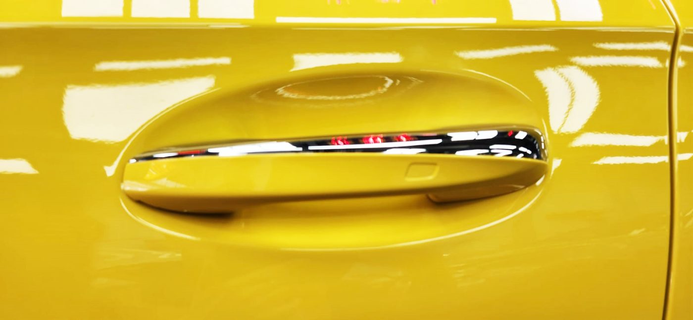 Front three-quarter view of the Mercedes-Benz AMG A35 after coating.