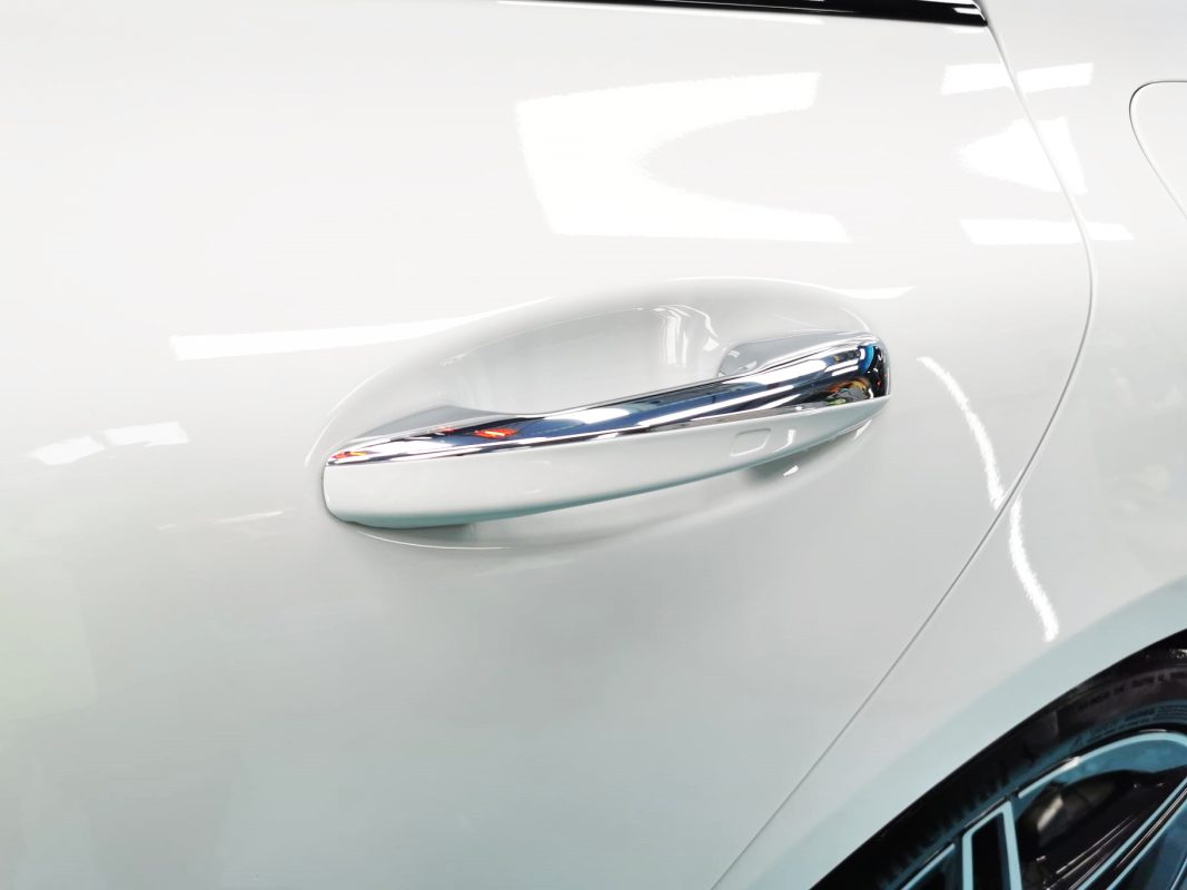 Front three-quarter view of the Mercedes-Benz AMG CLA35 after coating.