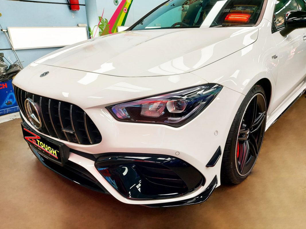 The Mercedes-Benz AMG CLA45 from a side angle after the ceramic coating.