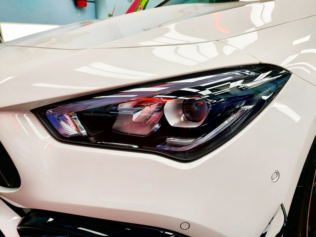 The AMG CLA45's coated paintwork showing clean reflections.