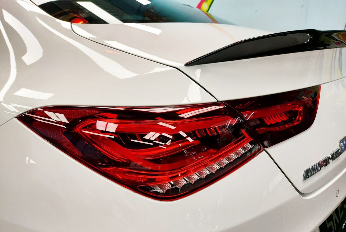 Rear quarter of the AMG CLA45, glossy and protected.