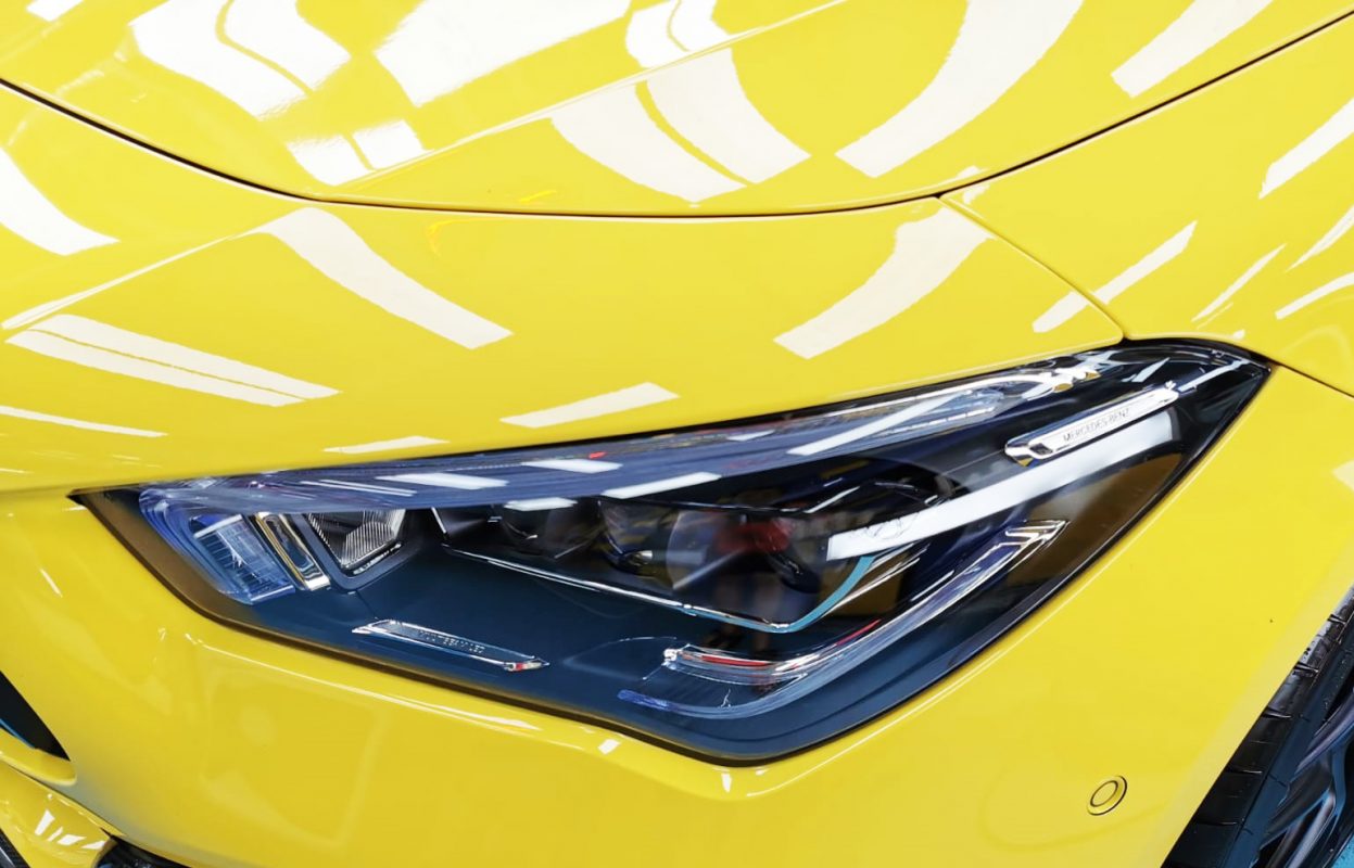 The AMG CLA45S's coated paintwork showing clean reflections.